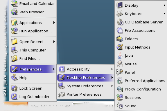 JDS Desktop Preferences Menu